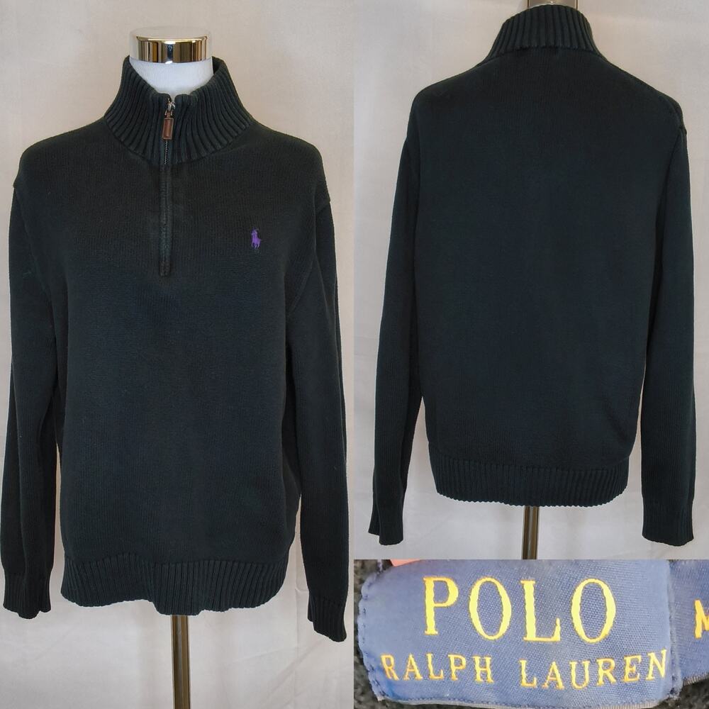 Polo Ralph Lauren 1/4 Zip Sweater Men's M Black Knit #W5686